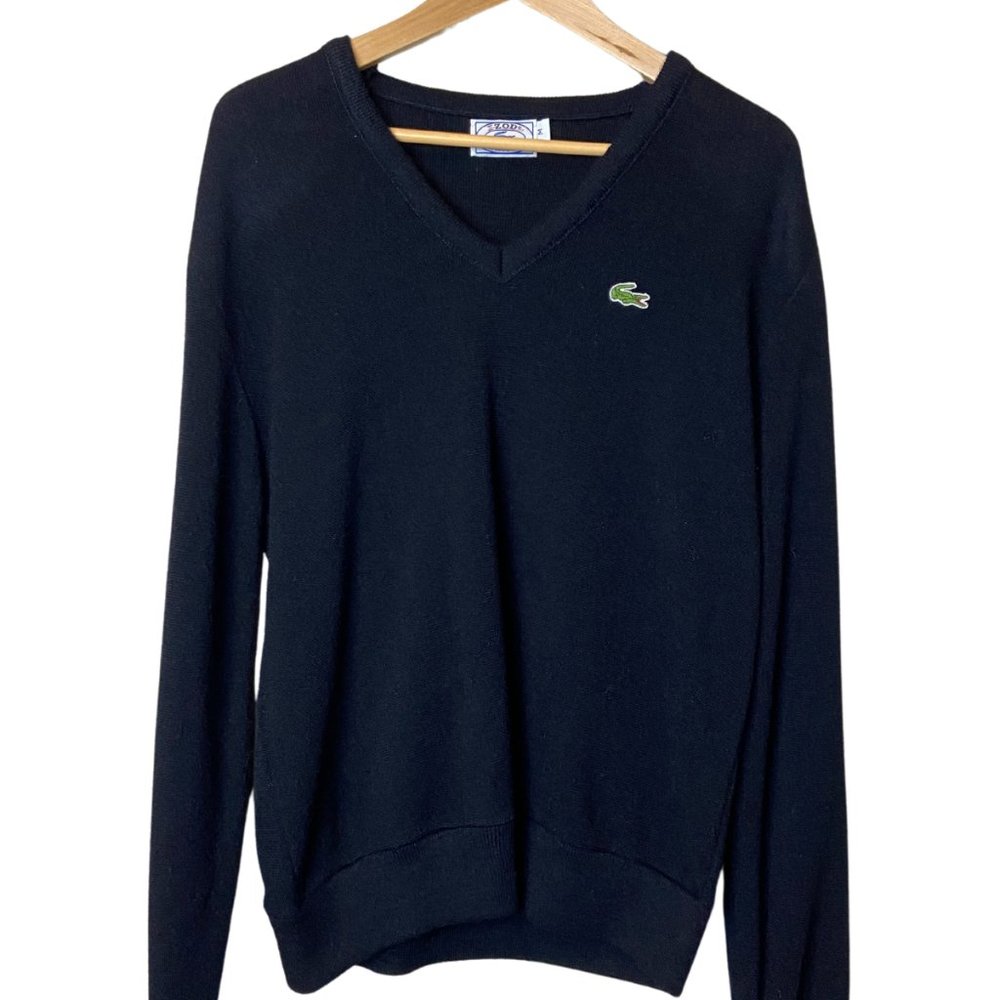 Vintage Izod Lacoste Sweater V-Neck Unisex // Black Sweater
